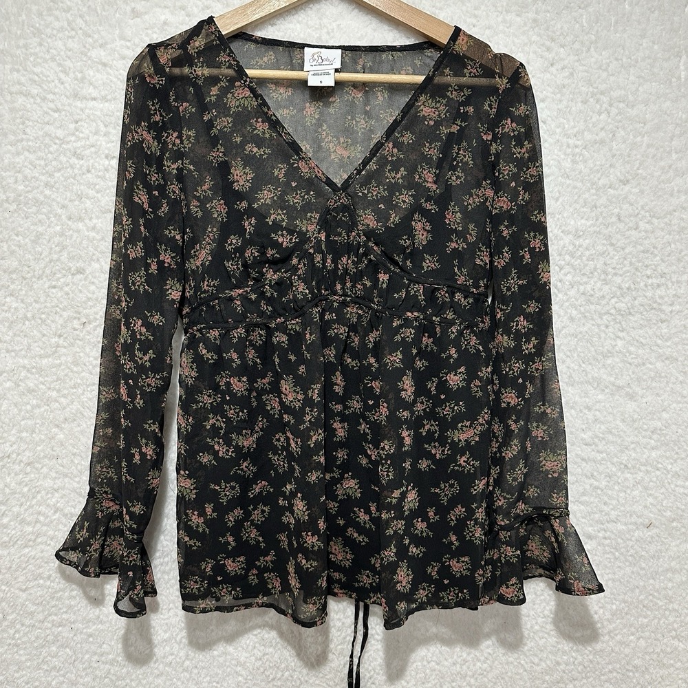 Oh Baby Motherhood Floral Sheer w/ Lining Long Sleeve Blouse Black‎ Size Small